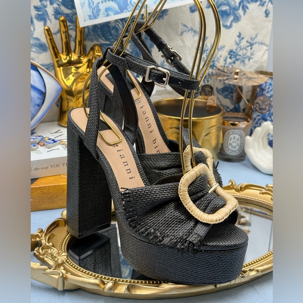 🆕 GIANNI BINI 🧿 NWOB Tobias Raffia Platform Mismatched Buckle Sandals, Sz 7M - Picture 8 of 16